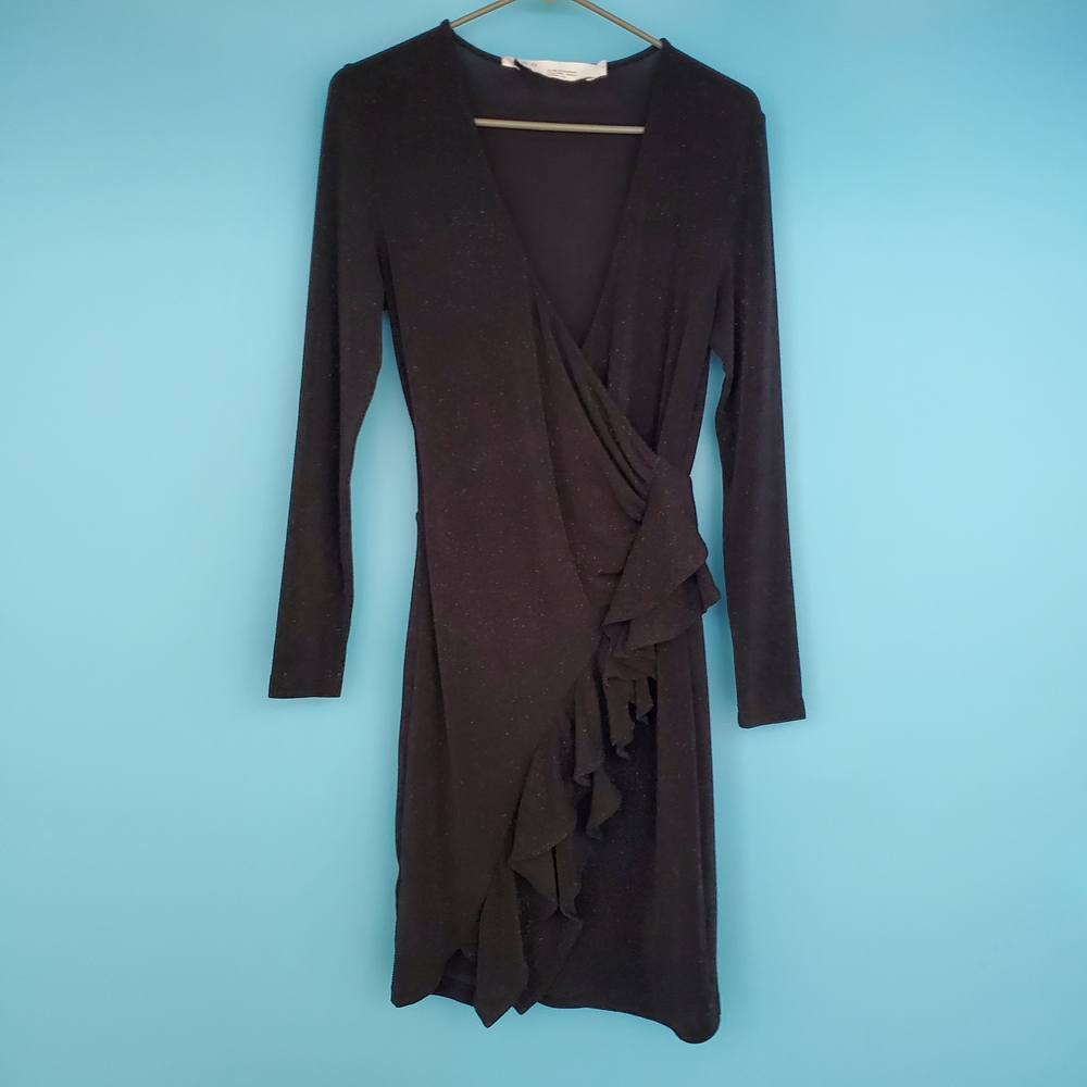 IRO Dress Size 36 (US 4) Black Textured Shimmering Wrap Style